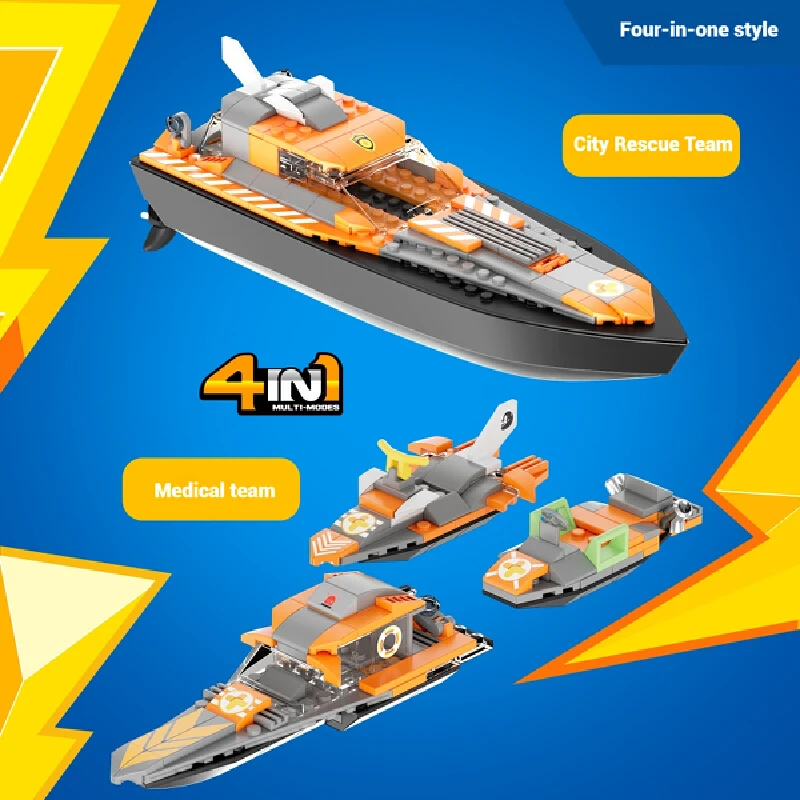 

Summer New RC Remote Control DIY Building Block Boat Multi In One Rechargeable Water Sensing Remote Control Boat Gifts Toys