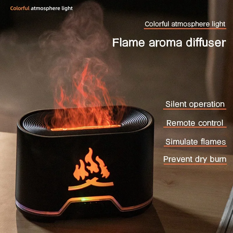 Remote Control USB Aromatherapy Diffuser,Simulated Flame Lamp,Air Humidifier   Bedroom  Essential Oil Diffuser 300ml