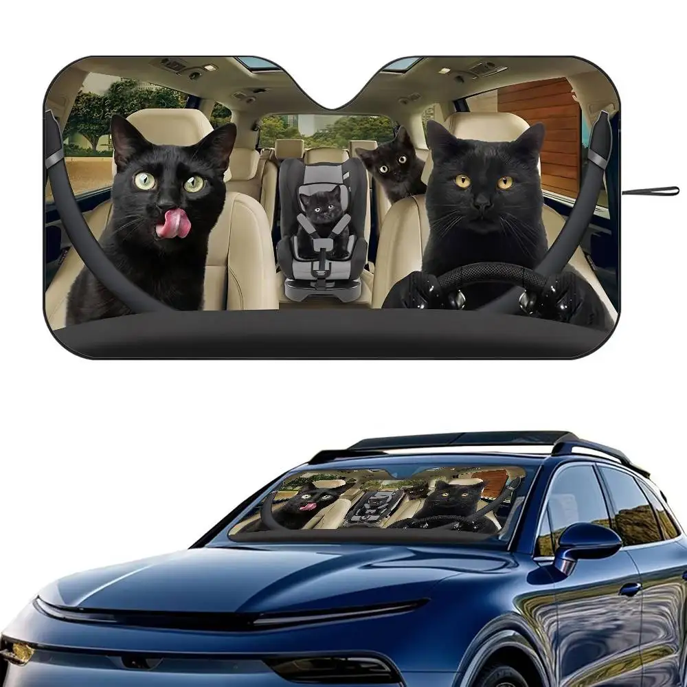 

Funny Black Cat Car SunShade Windshield Foldable Three-layer Insulation Sunshade By Suction Cup Blocks UV Rays Sun
