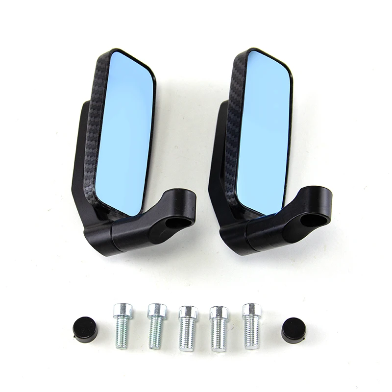 1 Pair Motorcycle Bar End Side Rearview Mirrors For Scooter ATV Motorbike Bike Handlebar Anti-Glare Blue Glass Rear View Mirror