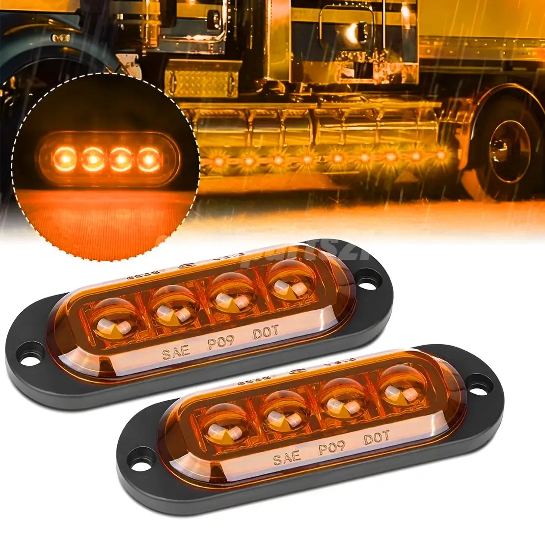 

2pcs Amber LED Side Marker Clearance Light Indicator Fit for 12V-24V Trailer Truck Caravans Boat