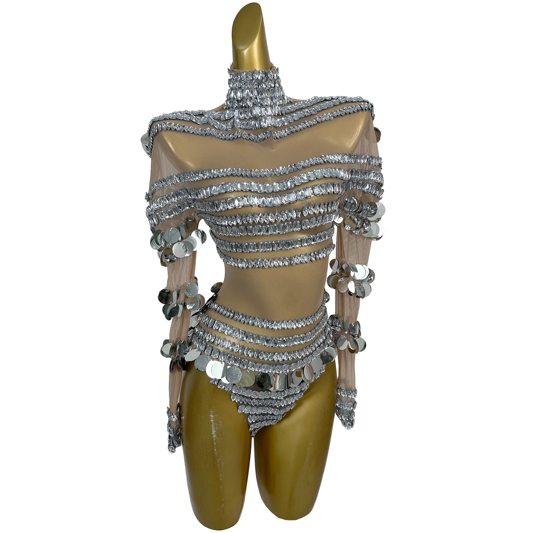 silver sequin crystal night club bodysuits women party banquet bodycon one piece jumpsuits show dancer leotard festival outfit