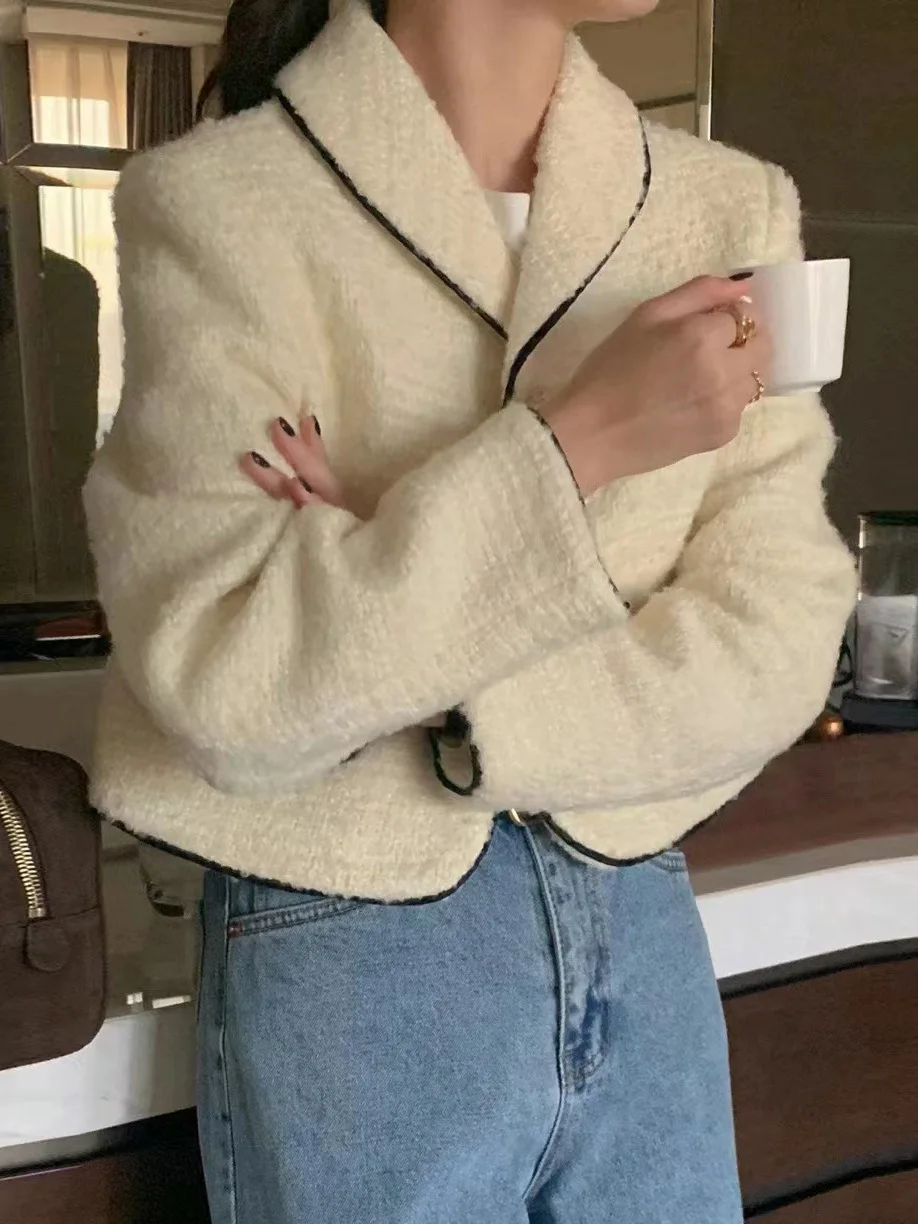 

Женская зимняя модная верхняя одежда Ele ort: теплый свободный универсальный топ с воротником-стойкой в корейском стиле, из полиэстера, с цветовыми блоками