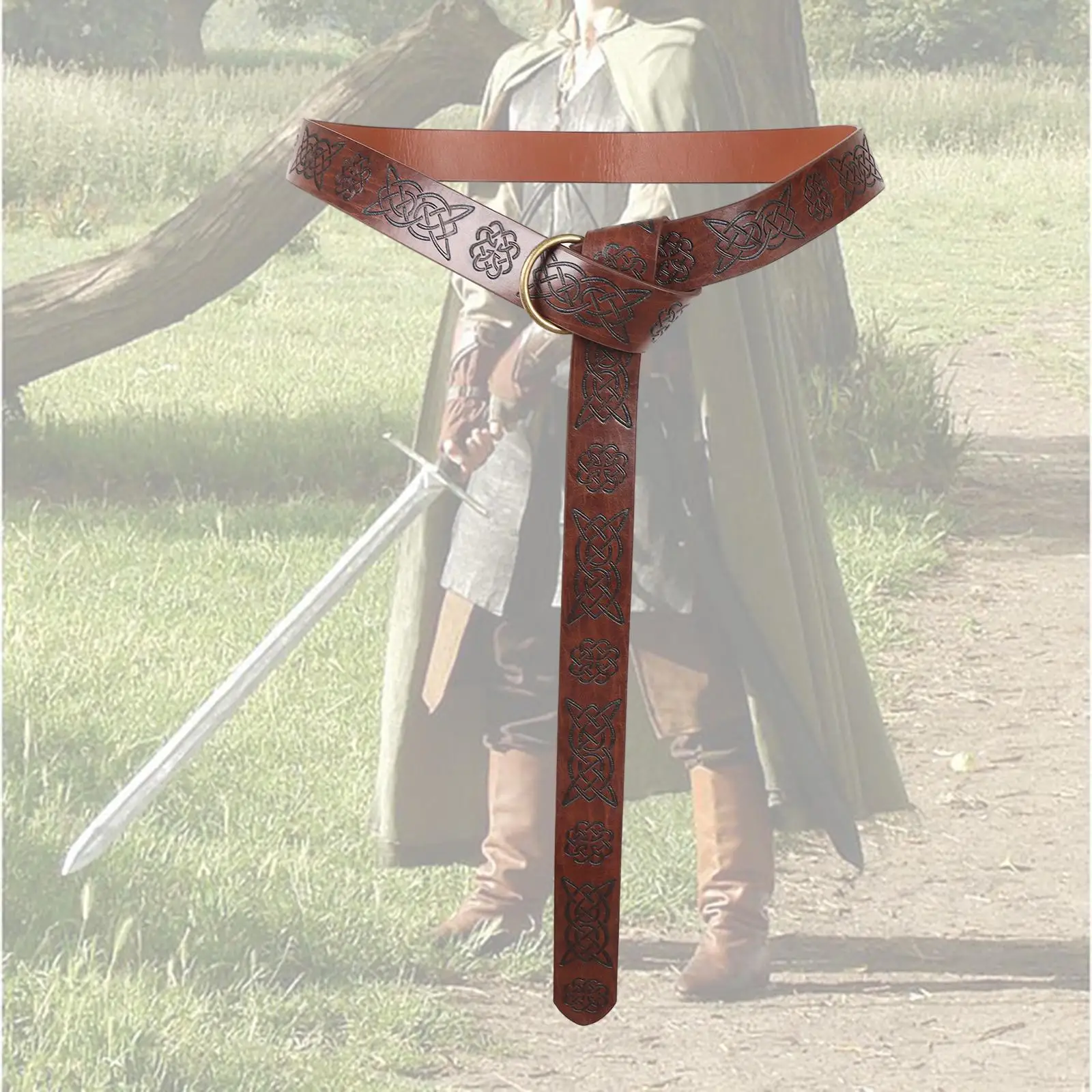 5 cinto clássico de couro PU de cavaleiro medieval para festas temáticas de carnaval de festival marrom sem bolsa