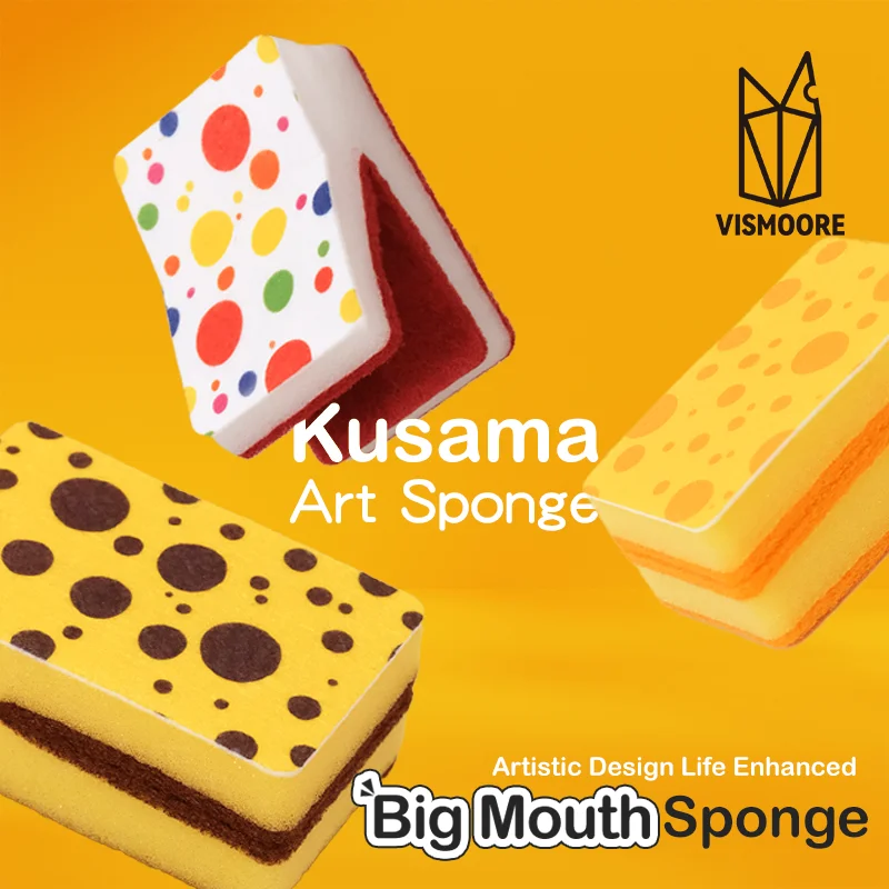 Vismoore Thick Kitchen Dish Sponge High Density Absorbent Double Sided Scouring Pad for Cleaning Pots Pans Knives Stubborn Stain