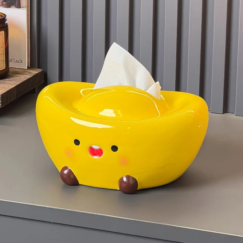 

Ceramic Ingot Tissue Box Lucky Wealth Home Decor Decorative Luxury Tissue Holder for Living Room Table Office