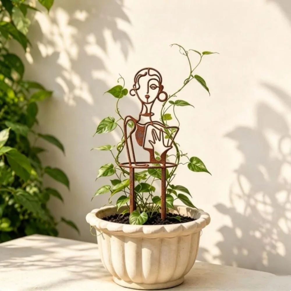 Iron Character Silhouette Plant Stand Strong Load Bearing Hollow Out Plant Climbing Trellis Weather Resistance