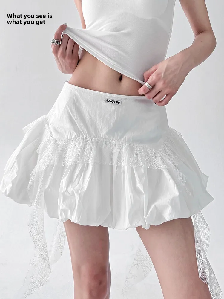 

Белая кружевная шаровая юбка, женская юбка-фонарик трапециевидной формы, утягивающая юбка, новинка лета, повседневная полиэстеровая юбка с высокой талией...