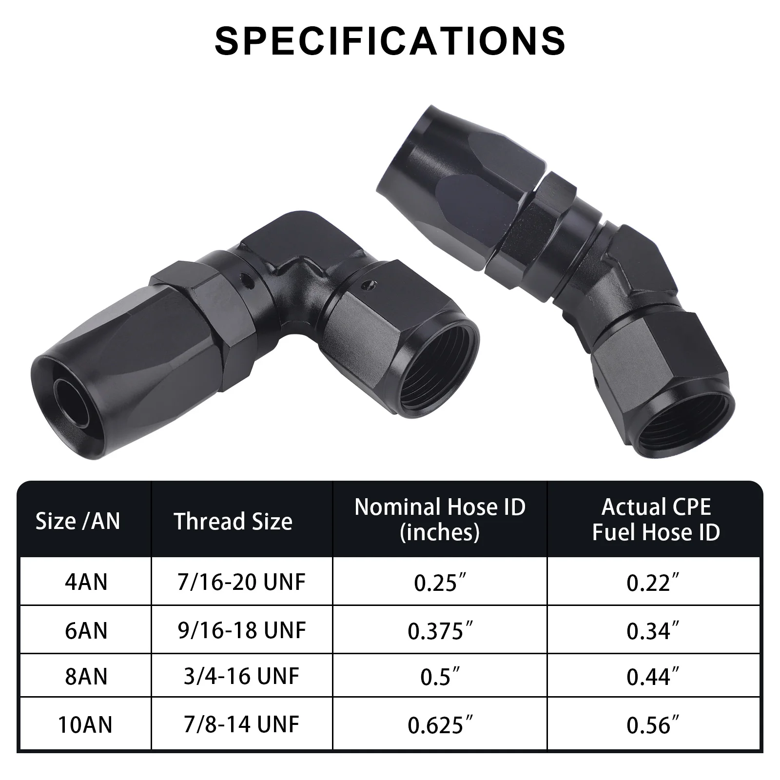 10 Stück AN4 AN6 AN8 AN10 Fittings aus geschmiedetem Aluminium, drehbarer Schlauchadapter 45 Grad AN10 90 Grad für Auto CPE Ölkühler Kraftstoff – Detail 1