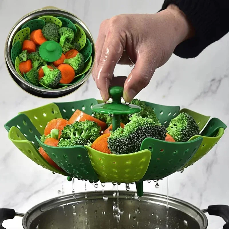 

Folding Dish Steam Plastic Food Steamer Basket Fruit Vegetable Cooker Multi-Function Meat Steaming Tray Kitchen Tools