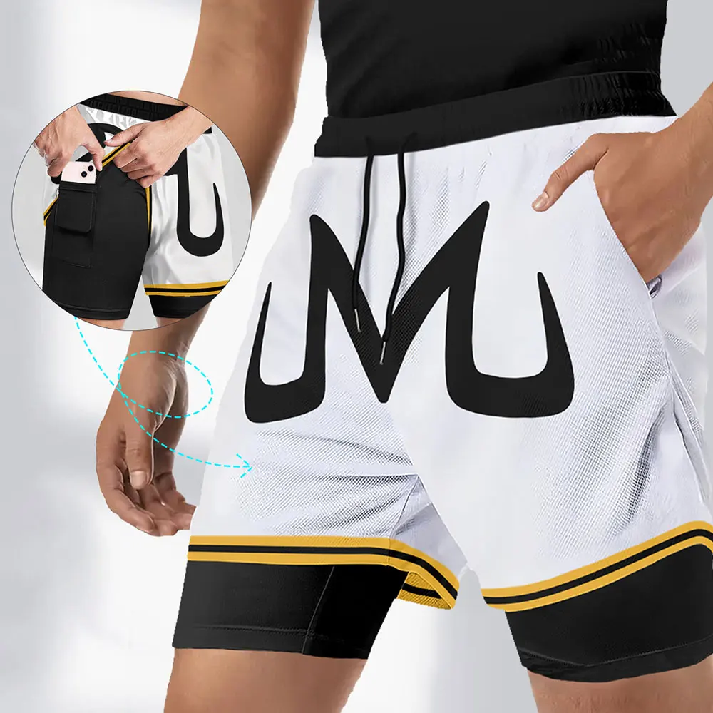 

Anime 2 in 1 Gym Shorts for Men Quick Dry Breathable Mesh Performance Shorts Summer Sports Fitness Workout Jogging Short Pants