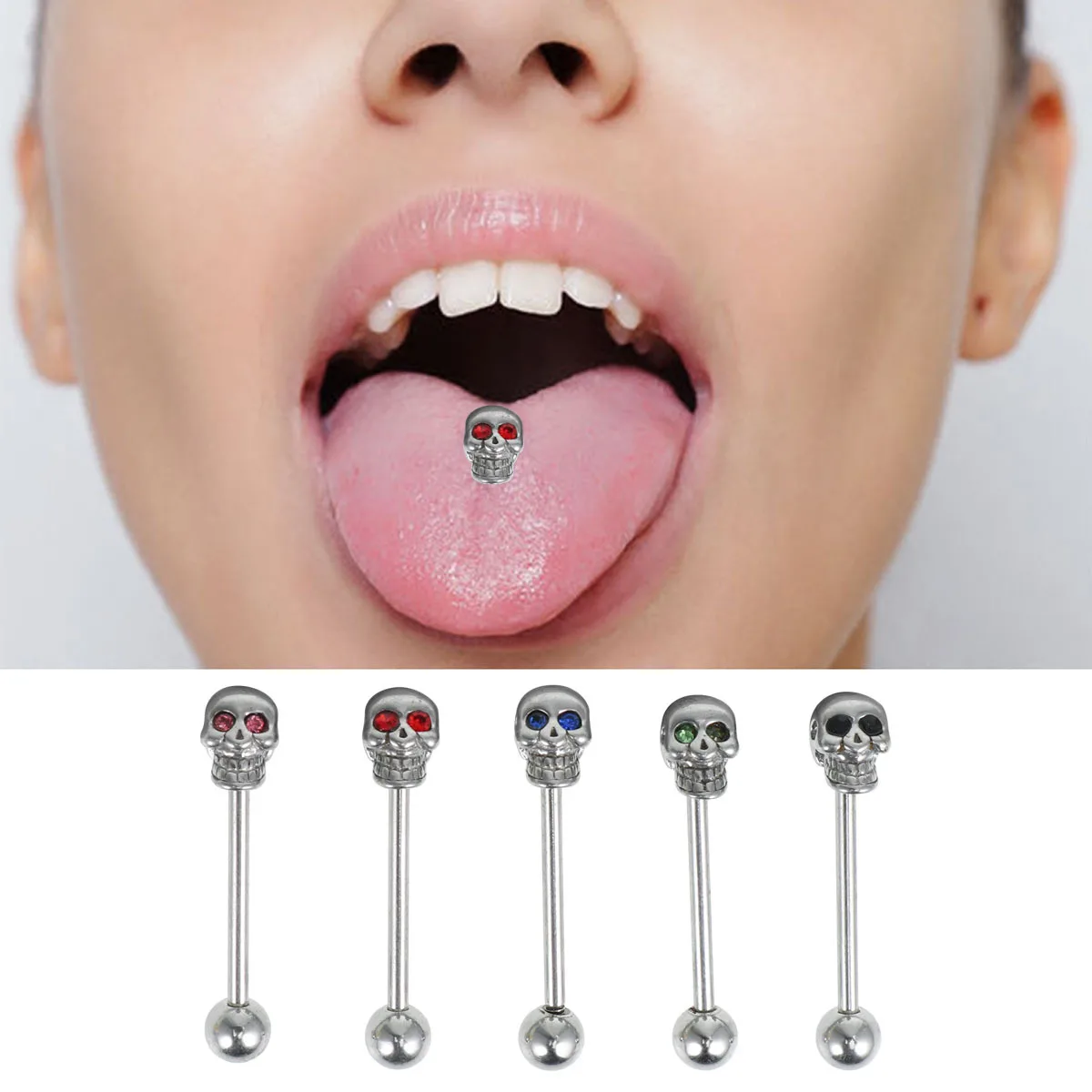 

5Pcs Stainless Steel Skull Tongue Piercings Thick Barbell Mixed Color High Quality Body Jewelry Tongue Pin Body Piercing Jewelry