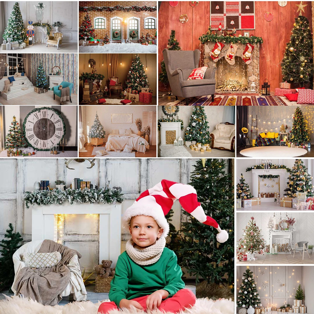 

MOON.QG New Year Christmas Photo Background Glitter Light Room Xmas Trees Backdrop Booth Photography Props Portrait Decoration