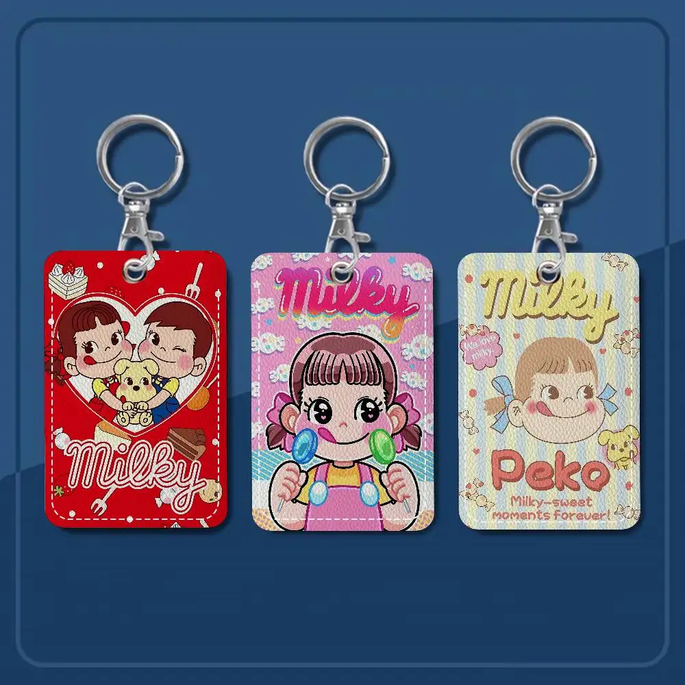 M-mil-ky W-way P-peko-Chan Style PU Access Card Holder With Keychain - Executive Protection For Bank Card,Subway, Bus Card Case