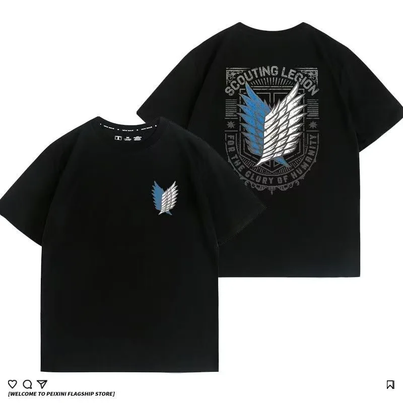 تي شيرت Attack on Titan، تي شيرت بأكمام قصيرة محيطي بأجنحة الحرية، ملابس علوية للرجال، ملابس تنكرية