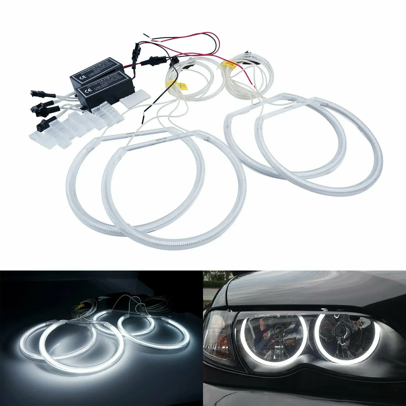 4X CFL Angel Eyes 131MM White DRL Ring Car Headlight Retrofit For BMW E36 3 E38 7 E39 5 E46 3 1990-2005