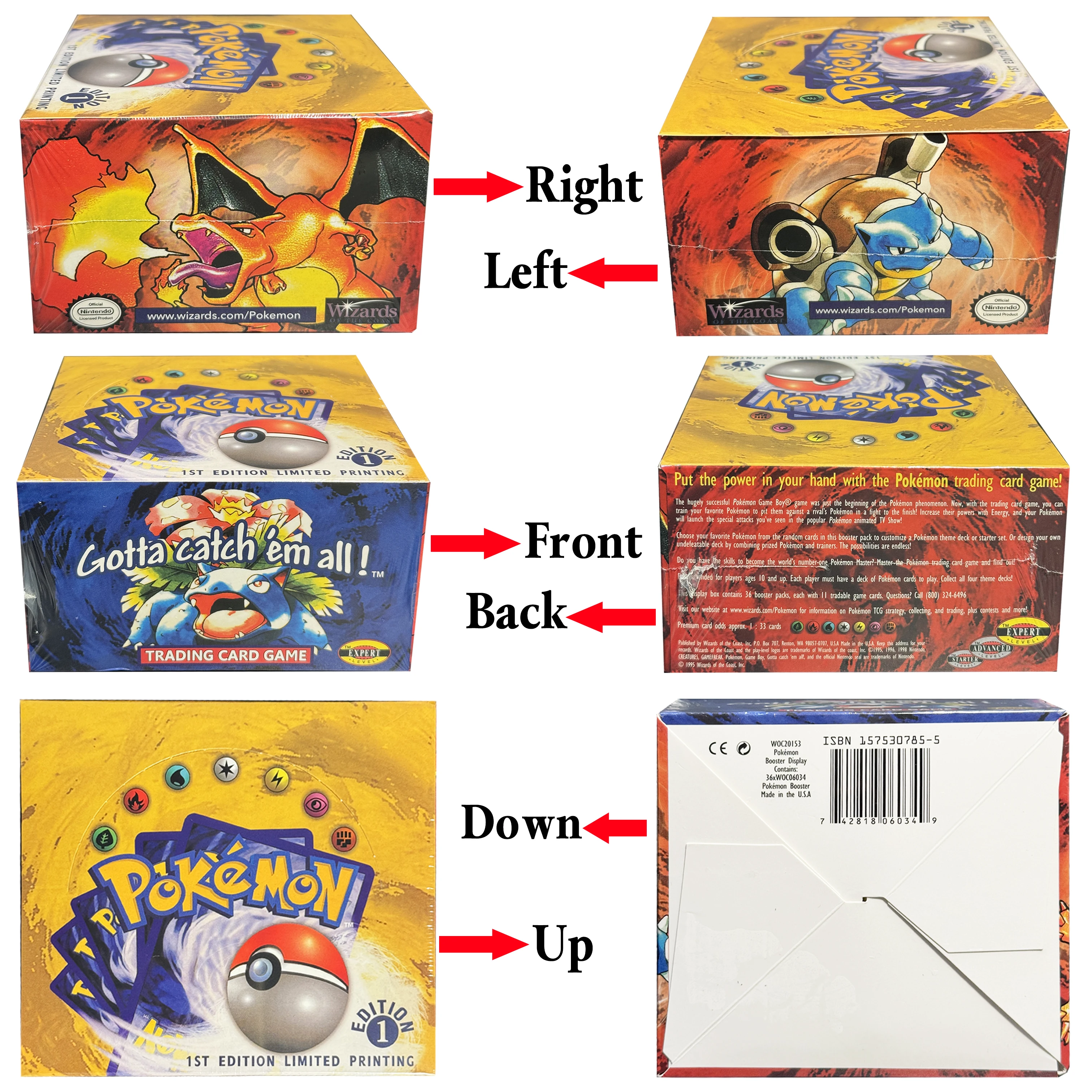 PKM 1STEdition 36Packs/Box Classic Base Set Battle Booster Proxy PTCG Game Card Whole Set Charizrd Blastoise Venusaur Collection
