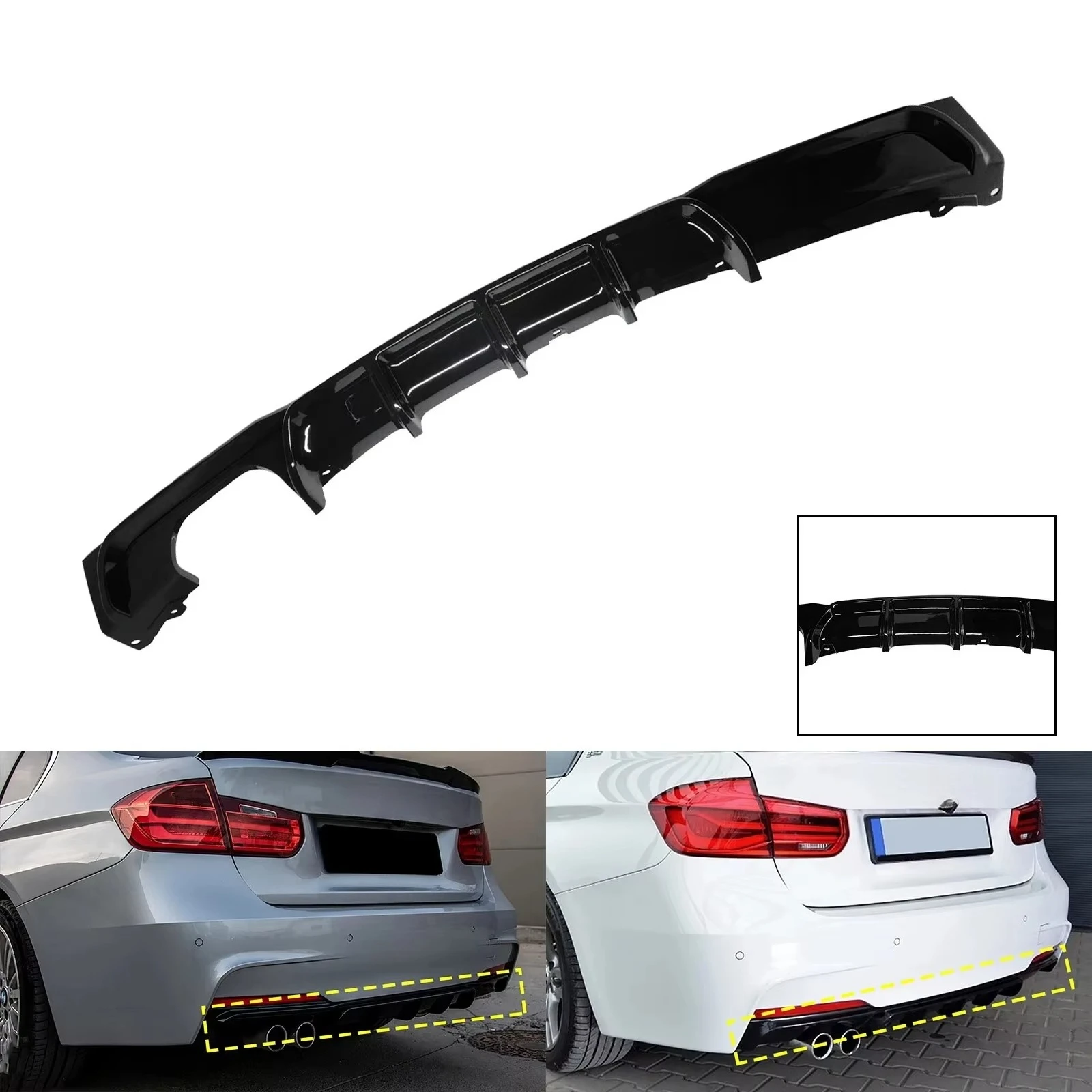 OEM Style ABS Gloss Black / Carbon Fiber M Sport Performance Rear Diffuser Twin Exhaust for BMW 3 Series F30 F31 2011-2019