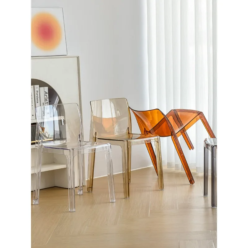 Modern Transparent Acrylic Dining Chair Trendy Ghost Design Vanity Seat Home Stackable Backrest Negotiation Chair Minimalist