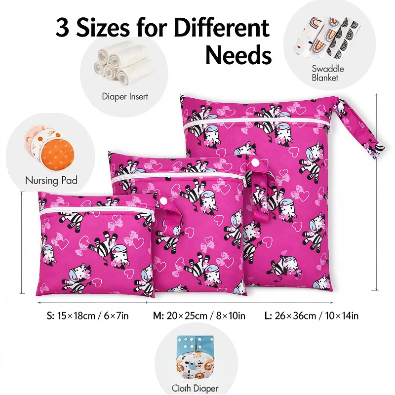 3pcs/set Waterproof Wet Dry Bag Baby Diapers Portable Nappy Storage Pouch Reusable Laundry Makeup Organizer for Maternity Travel