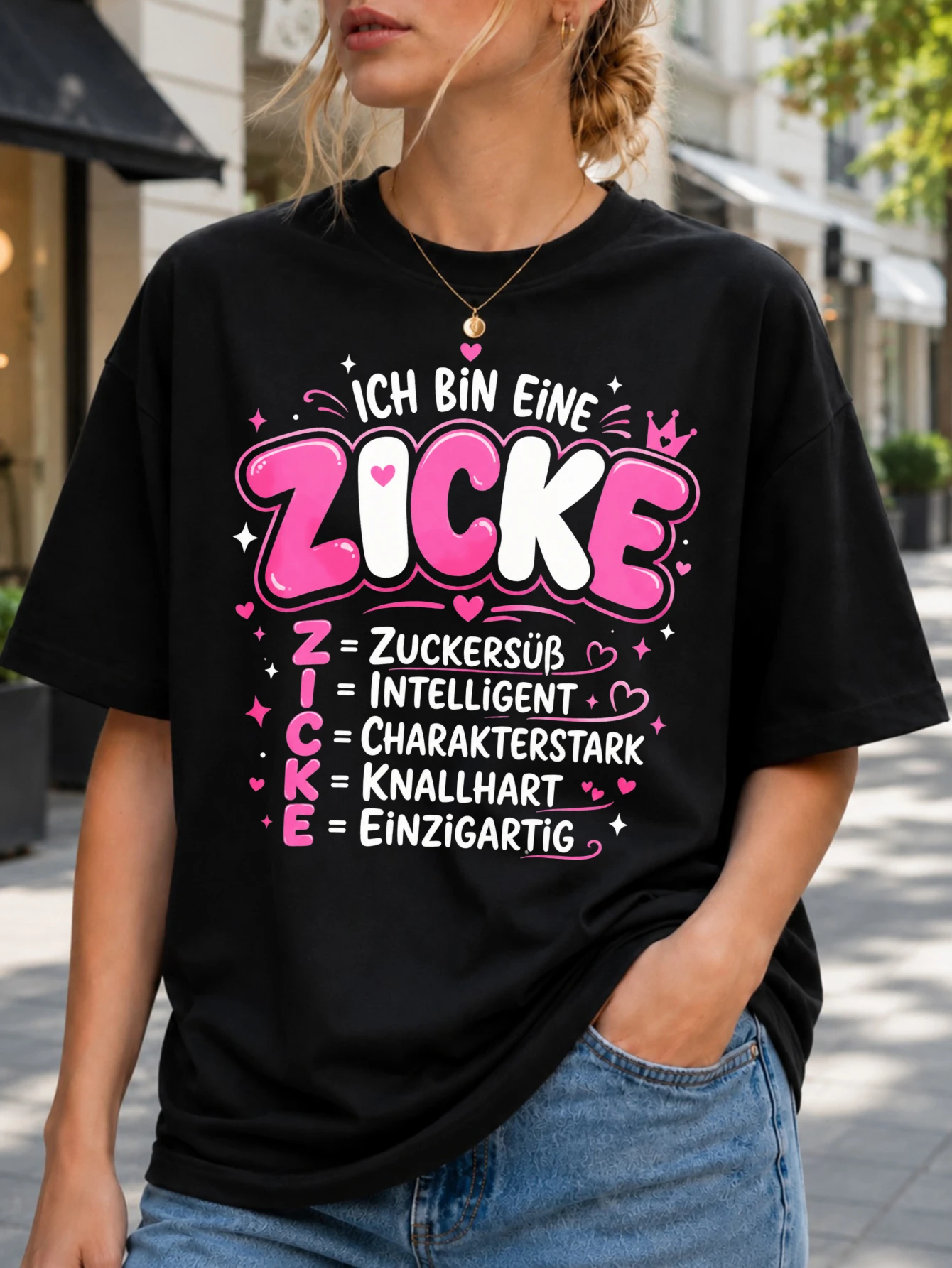 Ich Bin Eine Zicke bubbly pink German acronym design with hearts crown sparkles and bold fun  Unisex All T-Shirt
