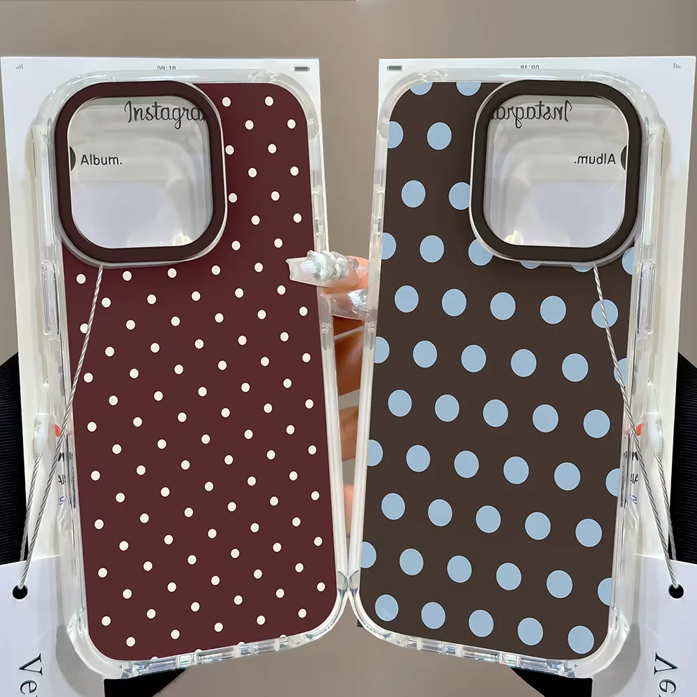 Image of Luxuriöse braune und rote Polka-Dot-Handyhülle für iPhone 17 AIR 16 15 14 13 12 11 Pro MAX XSMAX MINI XR 7 8 Plus Y2K Soft Cover
