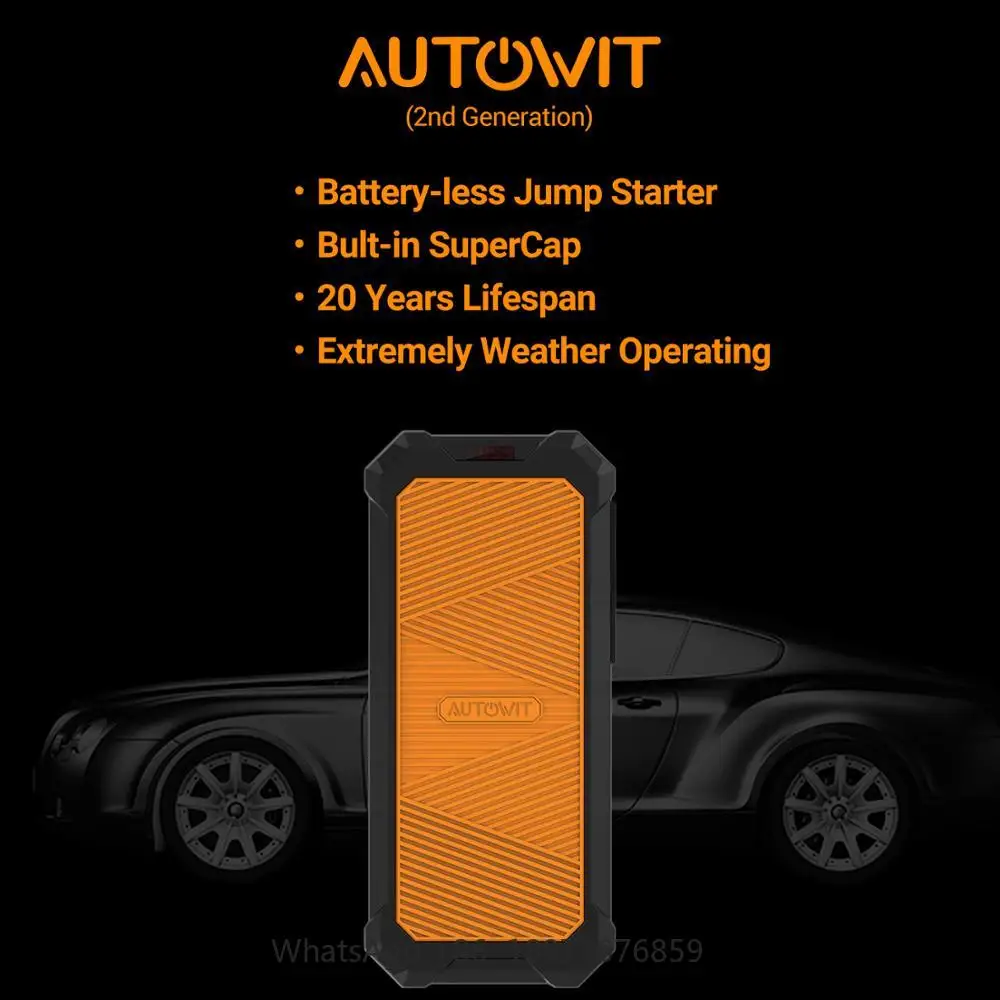 Autowit Car Jumpstarter 2, 12-Volt Battery-less Portable SuperCap (Up To 7.0L Gas, 4.0L Diesel) Engine Starter Car Accessories