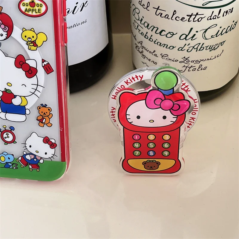 Śliczne różowe etui z kratką Hello Kitty Magsafe do ładowania bezprzewodowego dla iPhone\'a 13 14 15 Pro Max 16 Pro Max Urocza mobilna podstawka