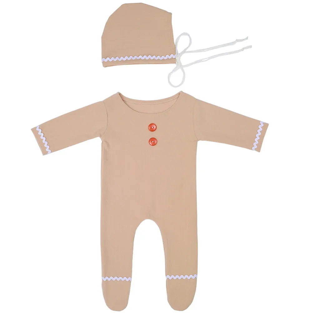 

1 комплект, рождественский комбинезон с длинными рукавами и шапочкой в виде имбирного человечка для новорожденных девочек и мальчиков, наряд для фотосессии в студии