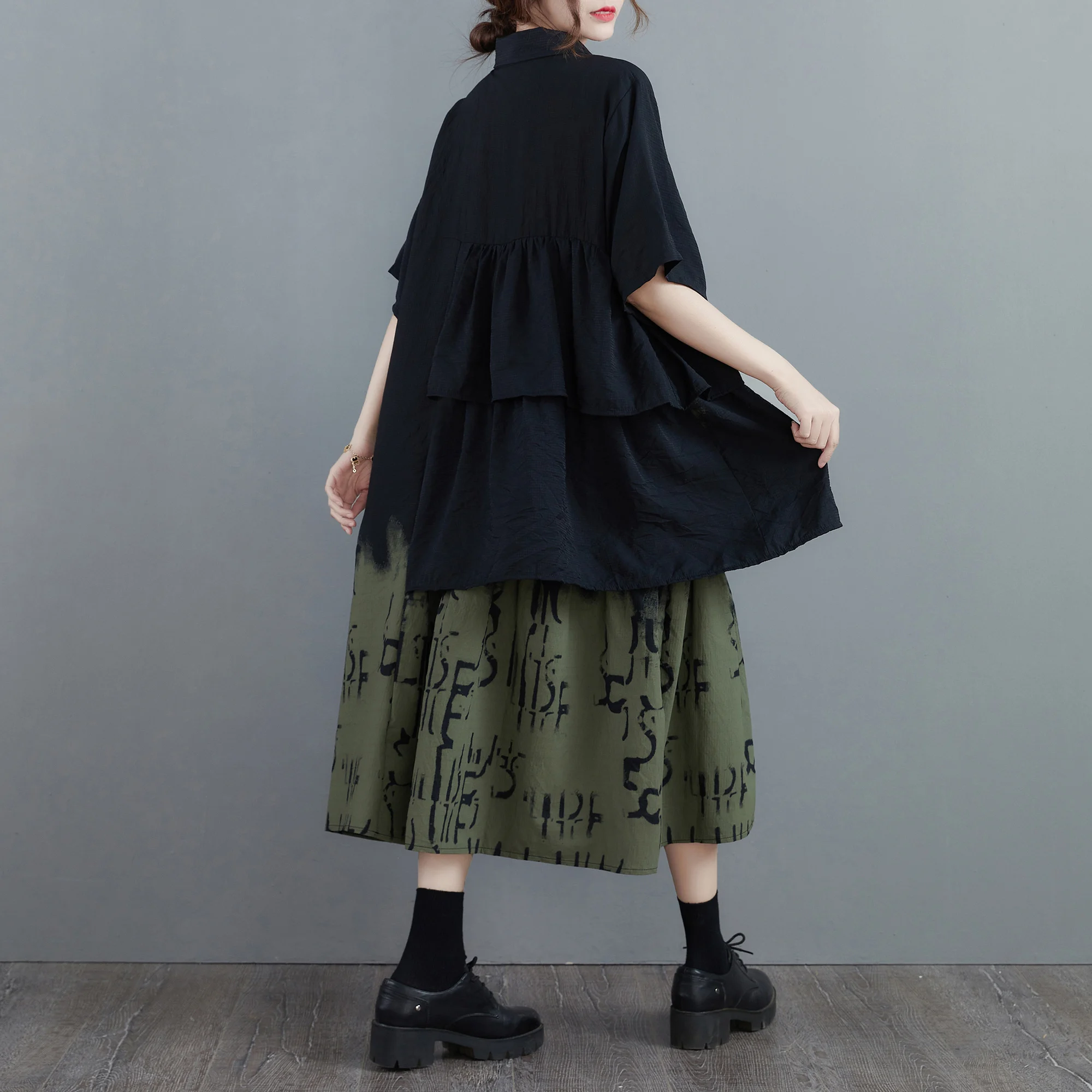 تنورة نسائية صيفية فضفاضة ميدي دكتور مرقعة تغطي البطن مكونة من قطعتين من القطن مطبوع عليها زهور تنورة على شكل حرف a للتنقل