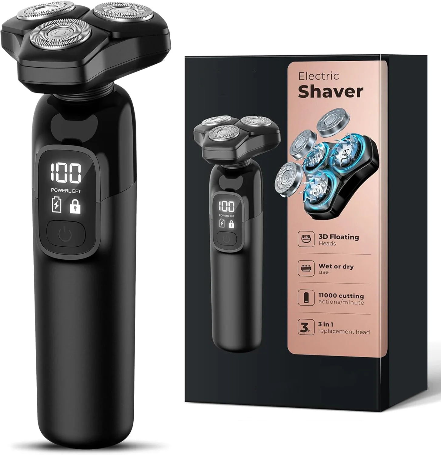 

Electric Razor for Men Cordless Shaver 3 Blade Rotary Shavers Wet/Dry for Beard IPX7 Fast Charge Travel Trimmer