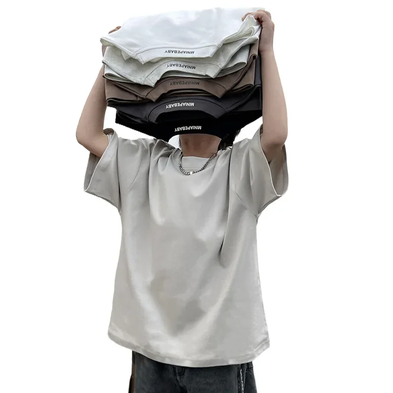 子供用半袖コットンカラー,小さな文字,単色,ベーシック,男の子と女の子,サマーコレクション,2025