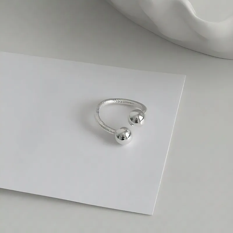 S925 Sterling Silver Twisted Double Ball Women, Versatile Open-Ended Index Finger Ring
