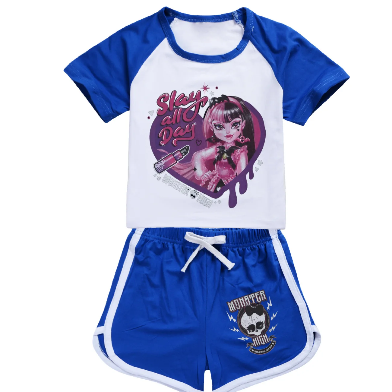 Monster High Costume for Kids Toddler Girls Draculaura Tshirt+shorts 2pcs Boys Short Sleeve Pajama Sets Summer Children Clothing