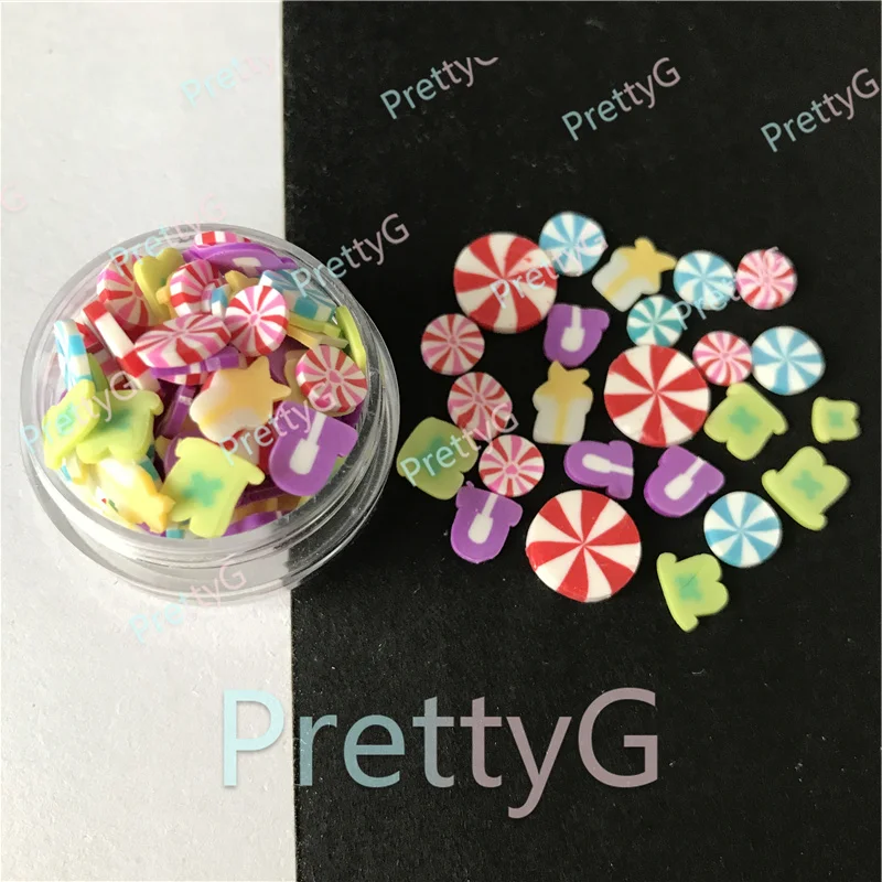 PrettyG 1 scatola mix di caramelle fette forniture argilla morbida polimerica decorazione fai da te per resina Nail Art Slime Cake Dessert MS08