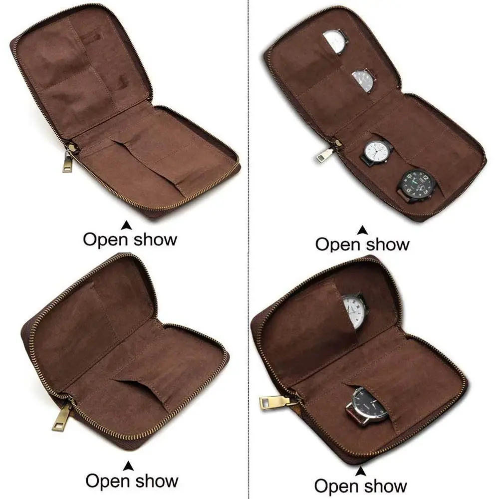 Crazy Horse Leather Watch Pouch Bag Retro 2/4 Slot Watch Storage Bag Lightweight Portable Watch Organizer Collector Case