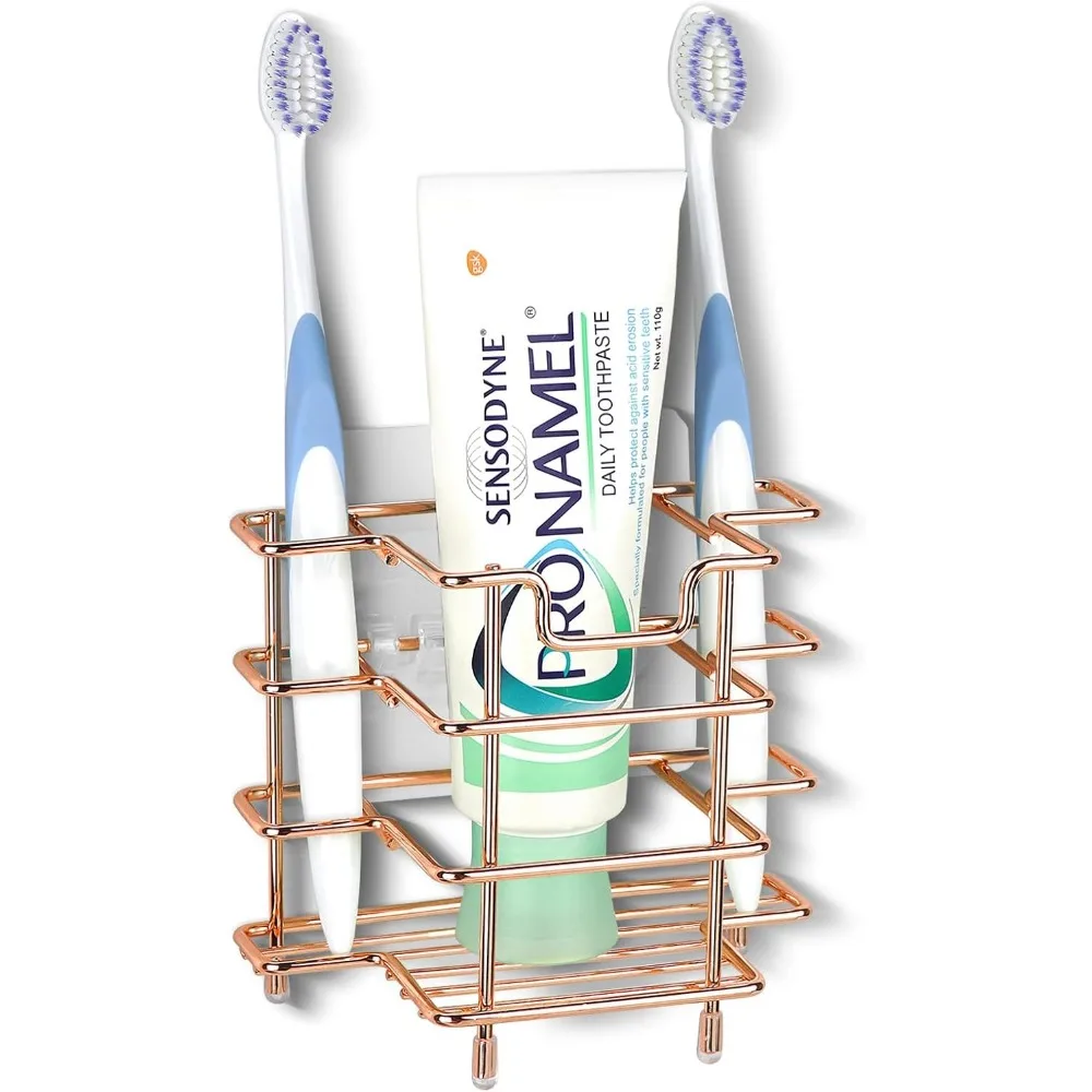 Soporte de pared/soporte de cepillo de dientes de encimera para ducha, soporte de pasta de dientes de acero inoxidable, organizador de 3 ranuras Compatible con Colgate