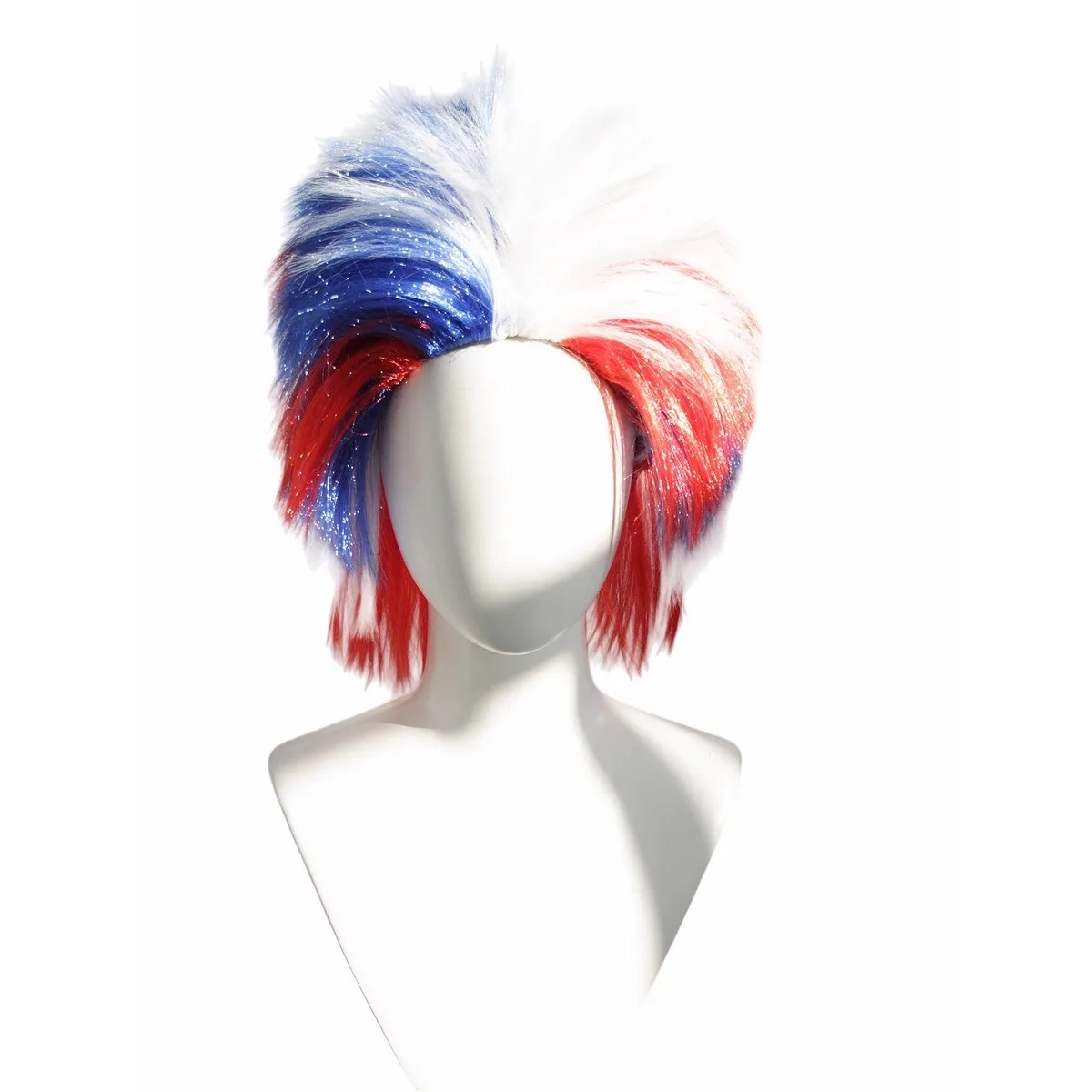 Anxin Brand Synthetic Fiber Wigs: American Red, White, and Blue Sequin Fan-Shaped Wig - World Cup Football Cheerleading Party 4Th of July Hairstyle, with Soft and Smooth Hair Strands, a Stylish Accessory for Creating a Festive Atmosphere