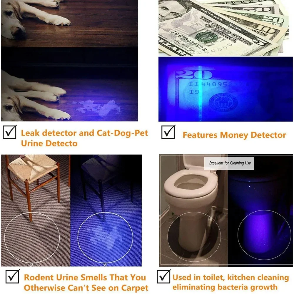 紫外線ランプ懐中電灯,ミニ紫外線検知器,ペットの置物,汚れ,黒い光,395nm