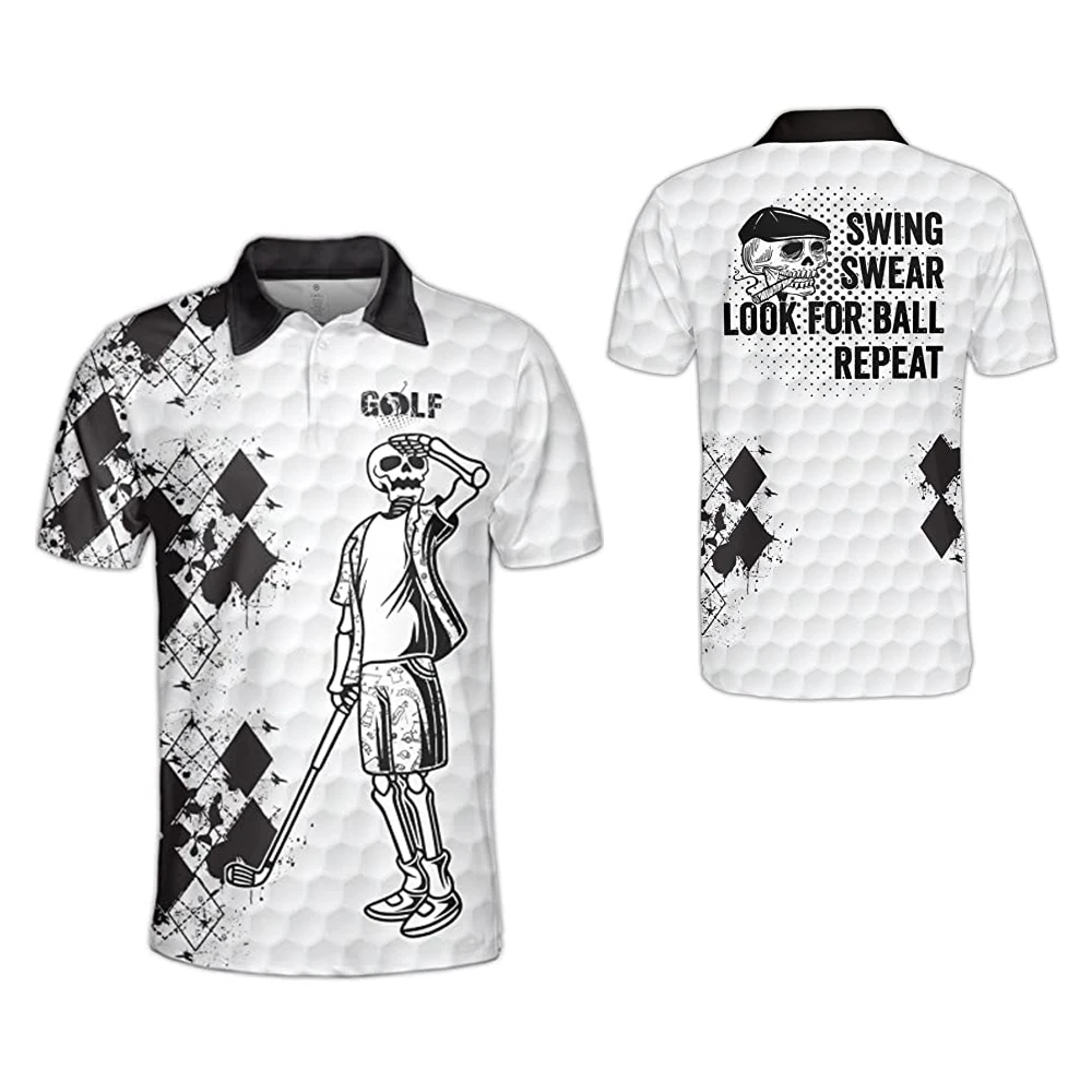 Summer Men Golf Shirts Skull Fashion Polo Shirt Lapel Short Sleeves Sports Shirts Casual T-Shirt Quick Dry Breathable Clothes