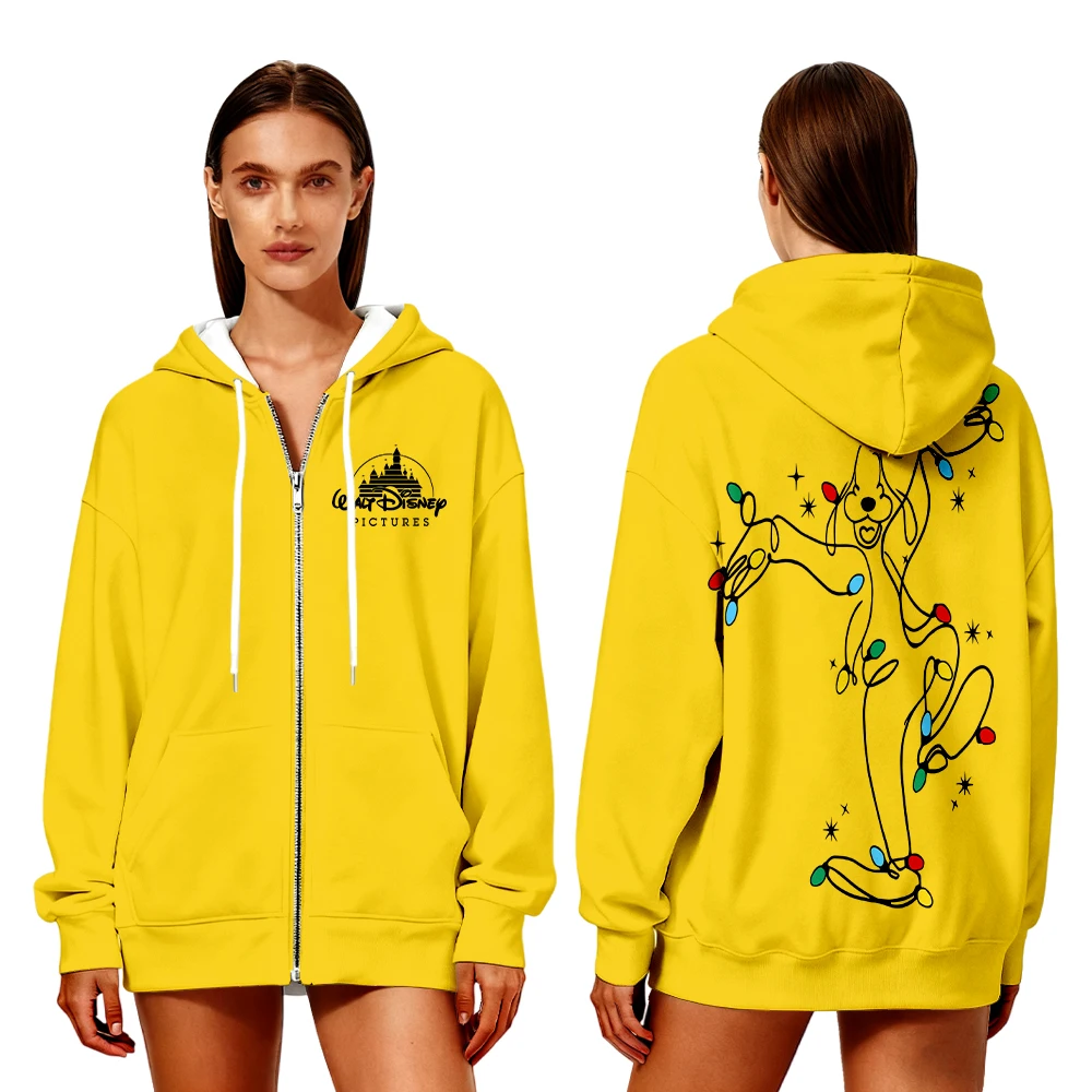 جديد المرأة الشتاء المتضخم مقنعين زمم البلوز ديزني بلوتو أضواء عيد الميلاد طباعة Y2K الشارع موضة المتضخم هوديي #1