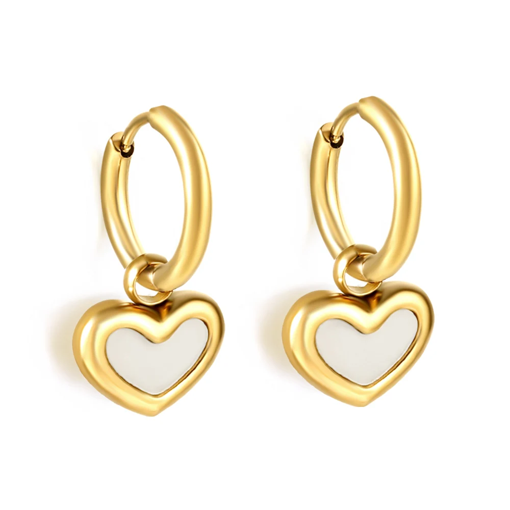 Pendientes Redondos de Acero Inoxidable con Perlas Blancas en Forma de Corazón para Niñas, Regalo de Joyería Elegante y Personalizado
