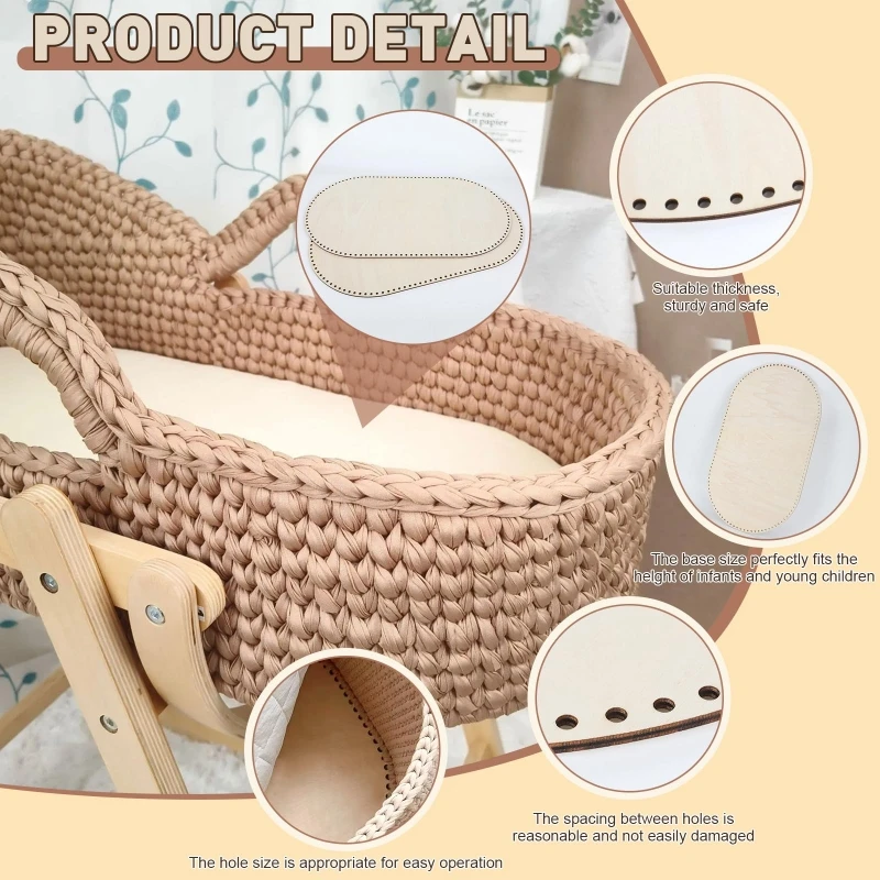 

1pc Wooden Basket Bottoms for Crochet Oval Basket Wood Bottom Moses bassinet board Changing basket Dolls moses basket