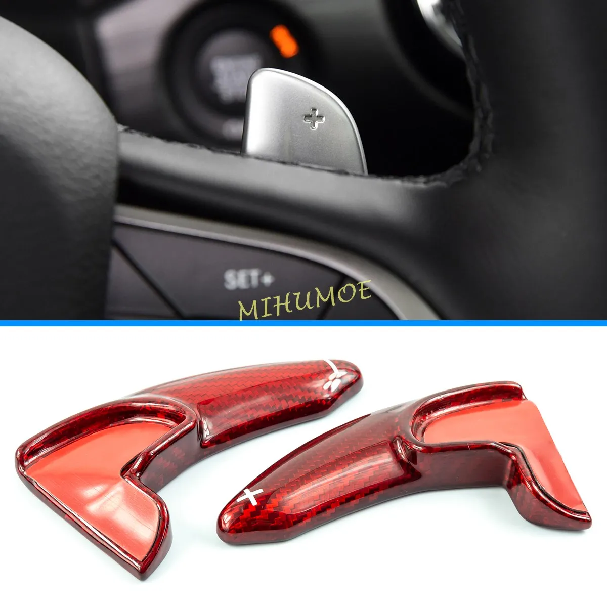 

Real Carbon Fiber Steering Wheel Paddle Shifter Shift Extension For Jeep Grand Cherokee Dodge Charger Challenger Durango Red