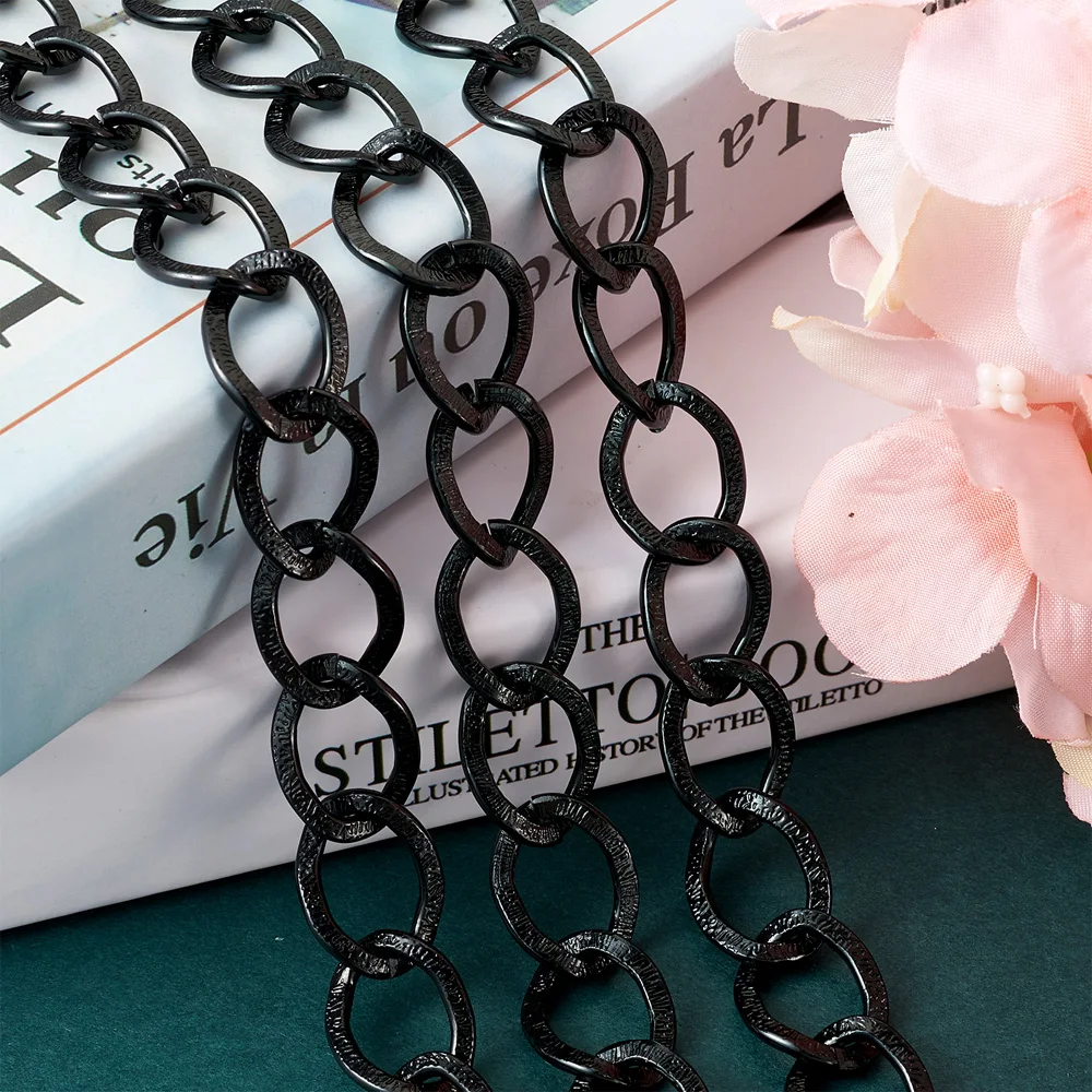 50m Aluminum Curb Chain Unwelded Twisted Link Chain for Bracelet Necklace Jewelry Making without Spool Black Golden Silver Color