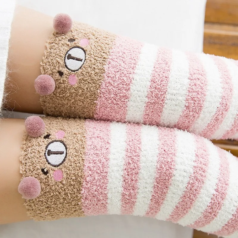 Japanese Girl Animal Modeling Knee Socks Striped Cute Compression Autumn Winter Warm Sock Kawaii Cozy Long Thigh High Socks