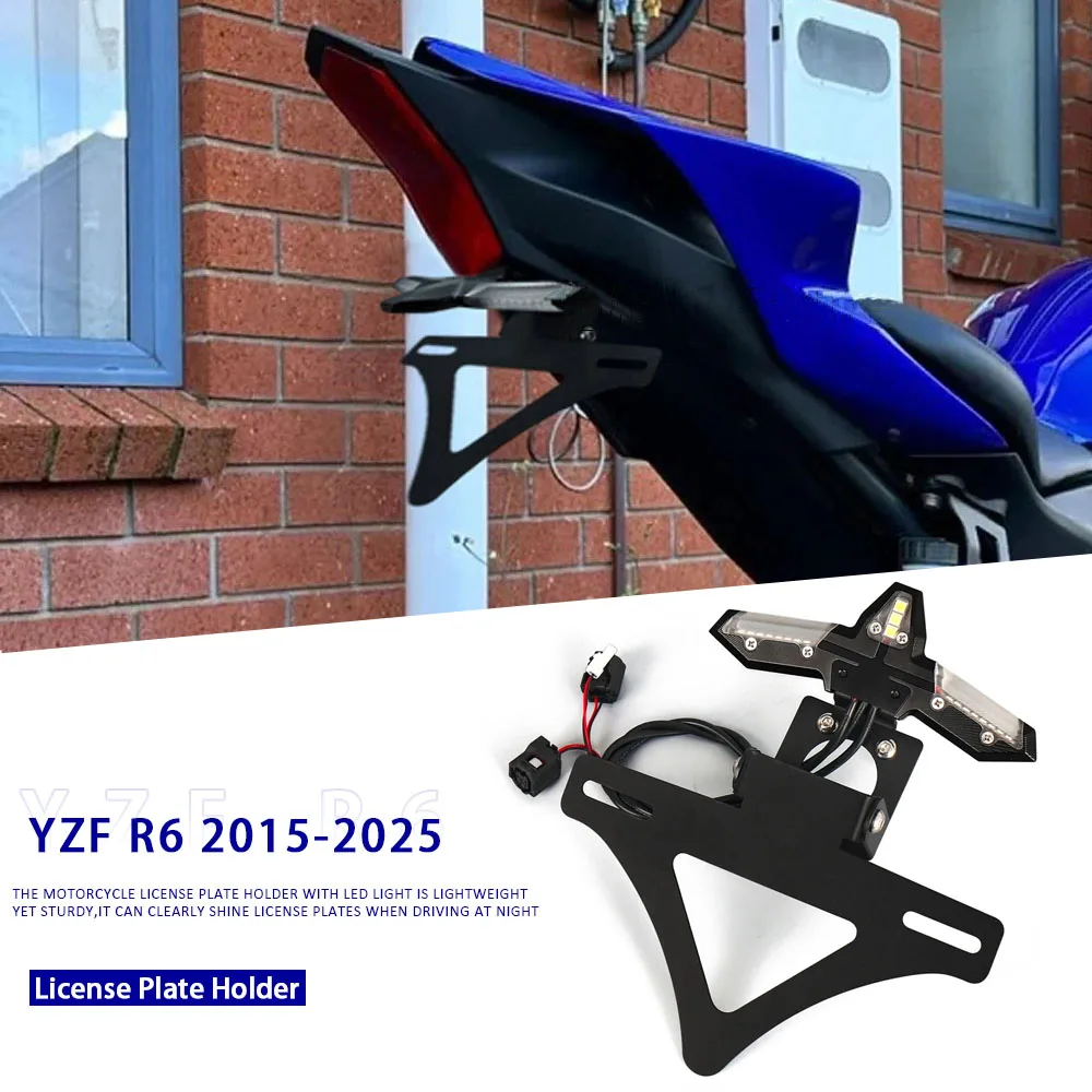 

2015-2025 YZF R6 License Plate Holder LED Light Motorcycle Tail Frame Bracket Rear Fender Eliminator For YAMAHA YZF-R6 YZFR6