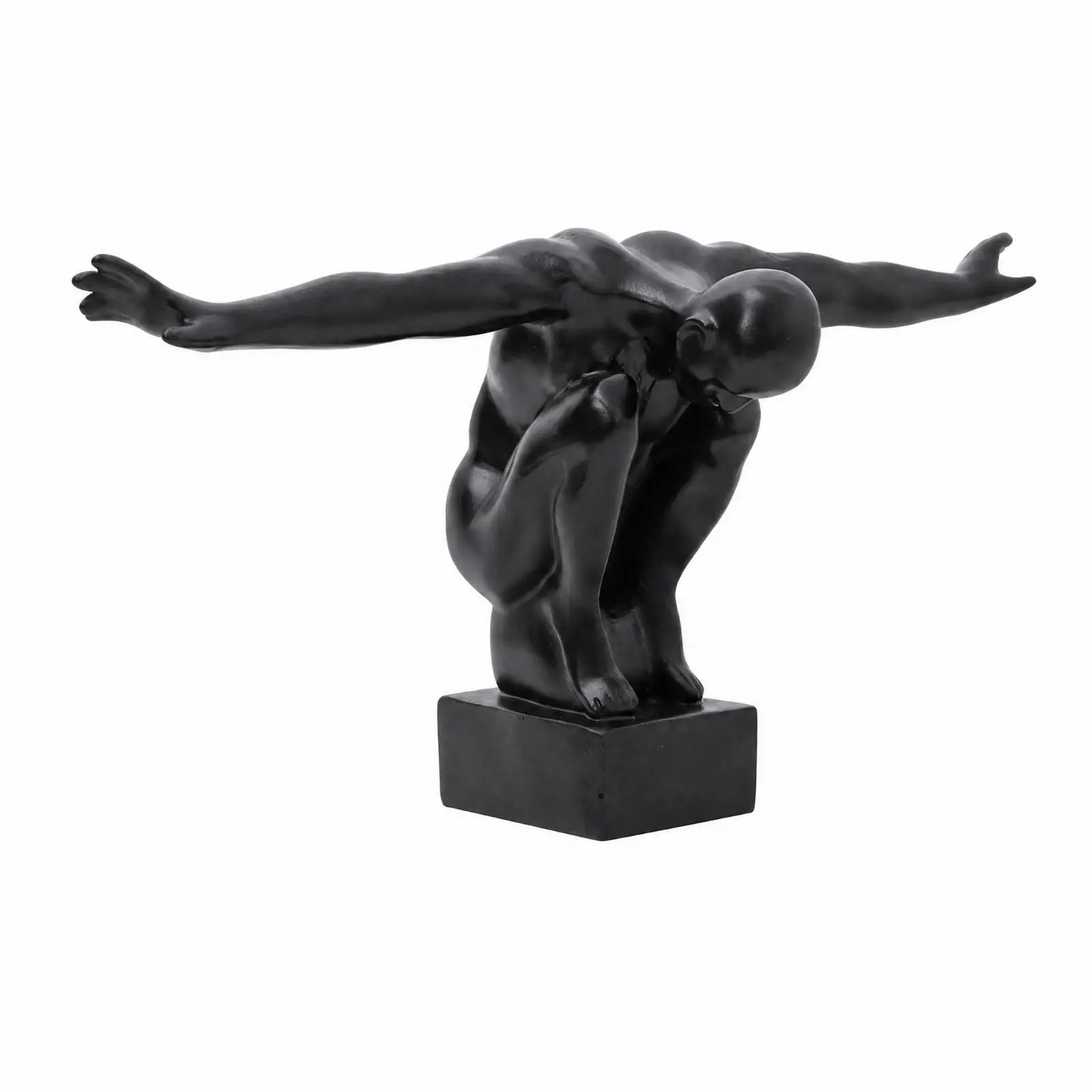 Flying Human Figure Sculpture Smooth Finish Sculpture with Rectangular Black Base Leaning Figure Resin Statue Intricate Details