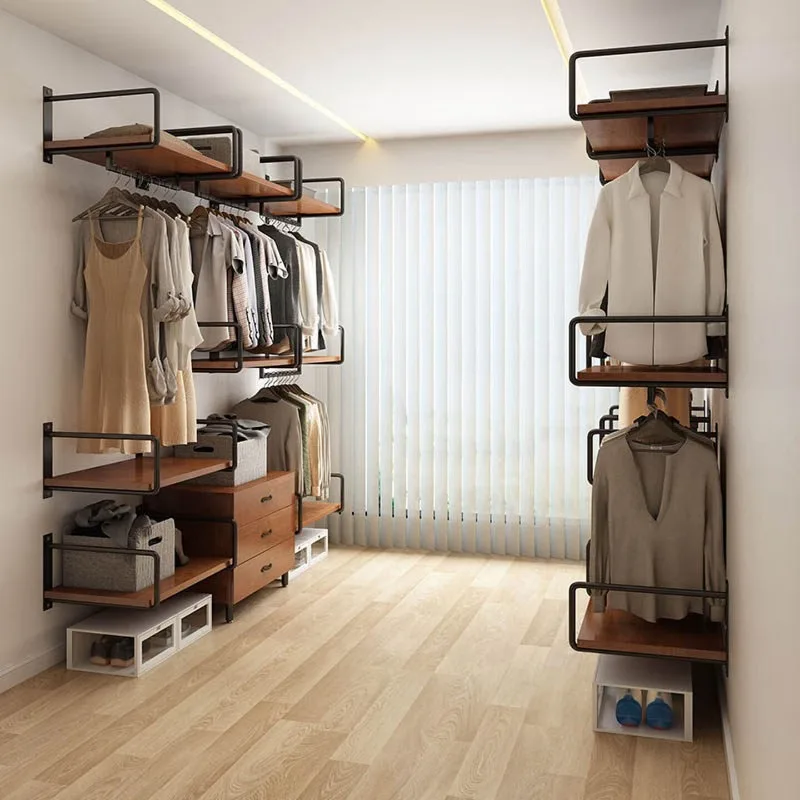 Wall-mounted walk-in closet, solid wood metal full-hanging walk-in wall-mounted wardrobe