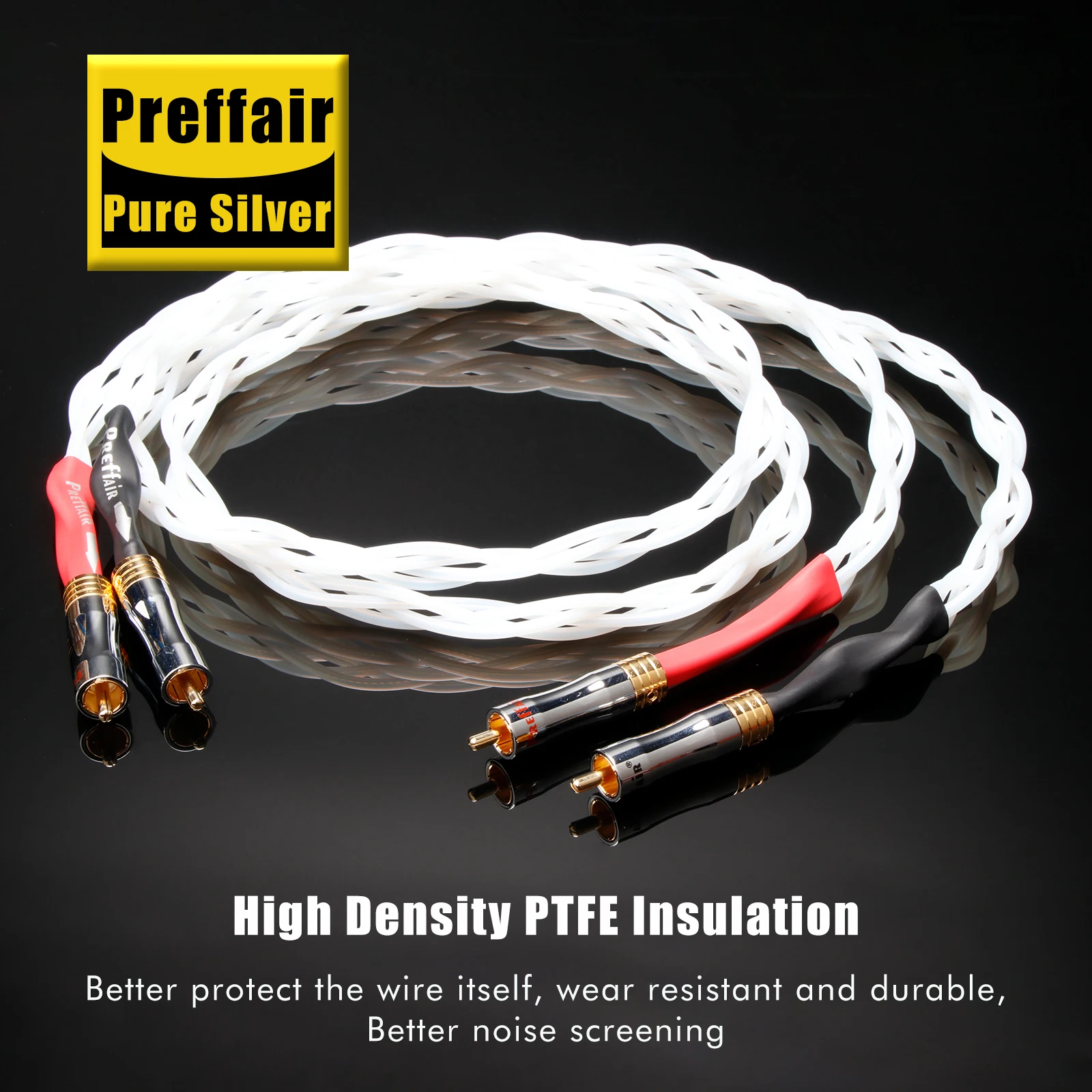Pair Pure Silver RCA Cable 100% Sterling Silver Audio Signal Interconnect for Home Theater DVD Loudspeaker Power Amplifier